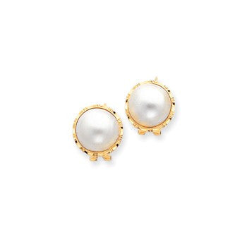 14k Yellow Gold 14-15mm Cultured Mabe Pearl Earrings