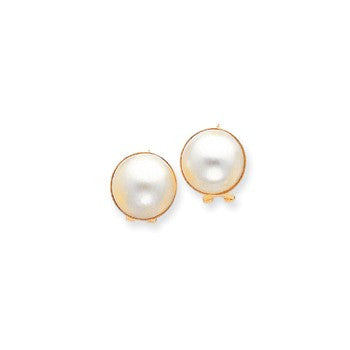 14k Yellow Gold 14-17mm Cultured Mabe Pearl Earrings