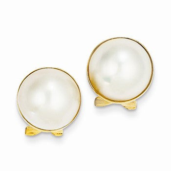 14k Yellow Gold 10-11mm Cultured Mabe Pearl Earrings