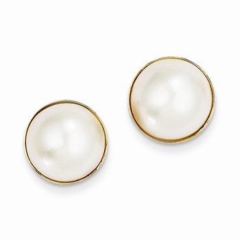 14k Yellow Gold 9-10mm Cultured Mabe Pearl Earrings