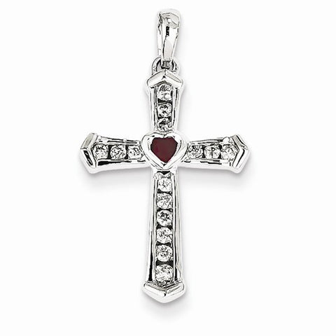 14k White Gold Ruby & Diamond Cross Pendant, Quality AA (G-H Color, SI1-SI2 Clarity)