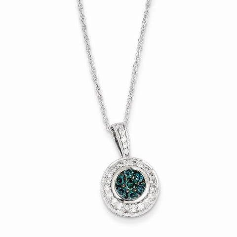 14K White Gold Blue Diamond Pendant on Chain