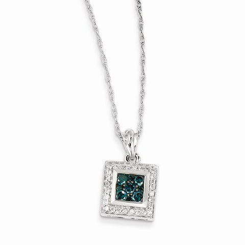 14K White Gold Blue Diamond Pendant on Chain