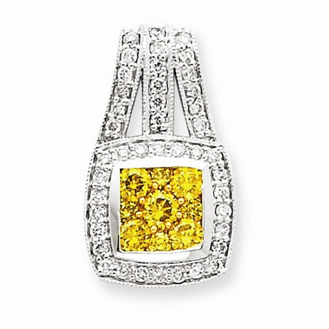 14K White Gold Yellow Diamond Pendant on Chain