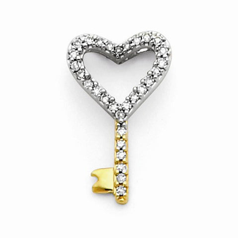 14k Gold & Rhodium Diamond Heart Key Pendant, Quality AA (G-H Color, SI1-SI2 Clarity)