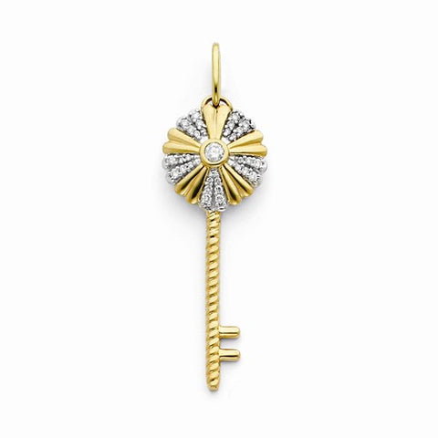 14k Gold & Rhodium Diamond Key Pendant, Quality AA (G-H Color, SI1-SI2 Clarity)