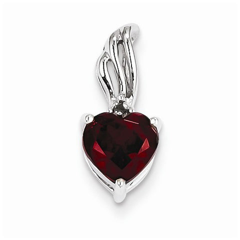 14k White Gold Diamond and Garnet Heart pendant, Classy Pendants for Necklace