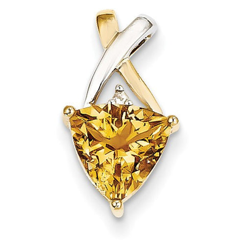 14k Gold & Rhodium Citrine and White Topaz Trillion Pendant, Pendants for Necklace