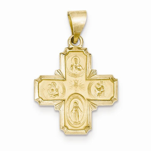 14k Gold Polished and Satin Four Way Medal Pendant, Pendants for Necklace