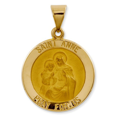 14k Gold Polished and Satin St. Anne Medal pendant, Gorgeous Pendants for Necklace