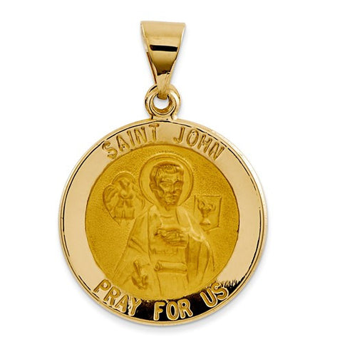 14k Gold Polished and Satin St. John Medal pendant, Pendants for Necklace