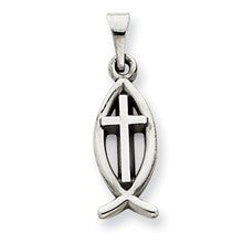 14k White Gold Cross Ichthus Fish Charm hide-image