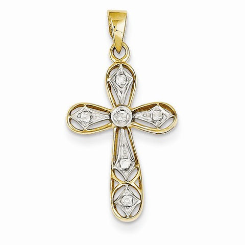 14k Gold & Rhodium Diamond Cross pendant, Exquisite Pendants for Necklace