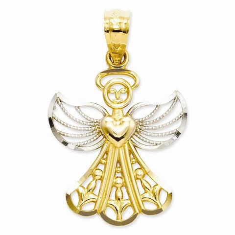 14k Gold & Rhodium Filigree Angel Pendant, Pendants for Necklace