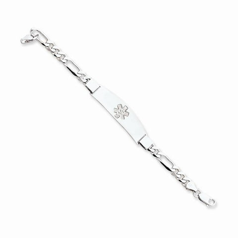 Sterling Silver Non-Enameled Medical Id Figaro Link Bracelet