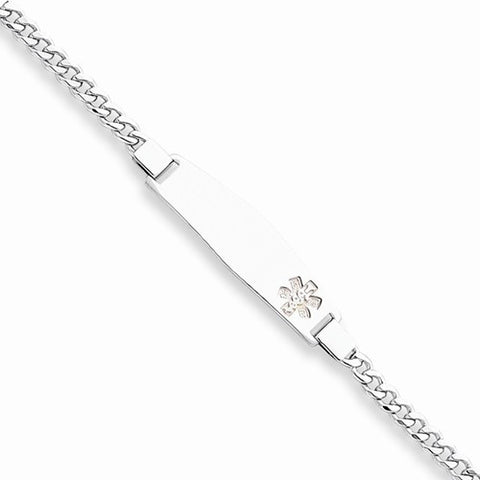 Sterling Silver Non-Enameled Medical Id Curb Link Bracelet