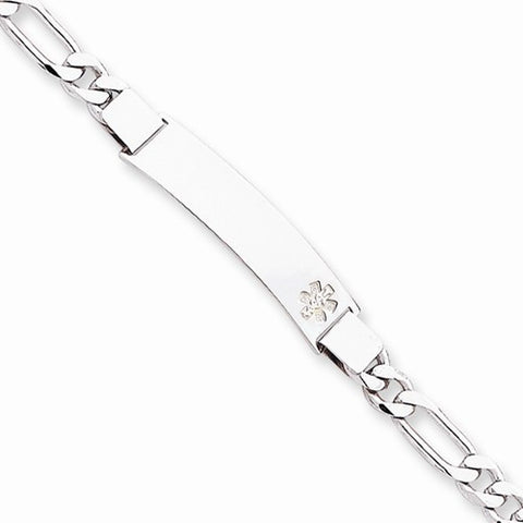 Sterling Silver Non-Enameled Medical Id Figaro Link Bracelet