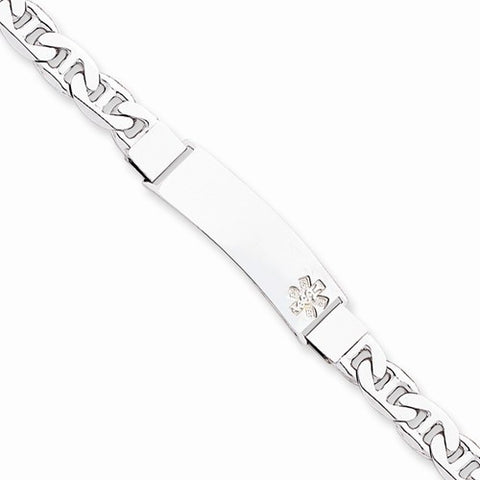 Sterling Silver Non-Enameled Medical Id Anchor Link Bracelet