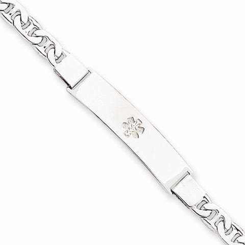 Sterling Silver Non-Enameled Medical Id Anchor Link Bracelet