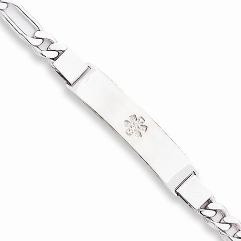 Sterling Silver Non-Enameled Medical Id Figaro Link Bracelet