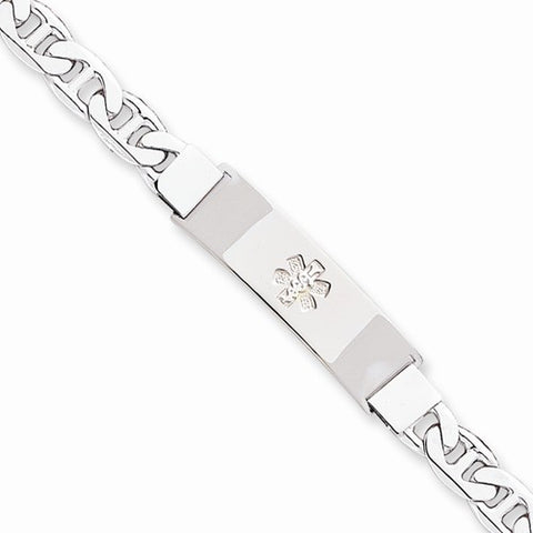 Sterling Silver Non-Enameled Medical Id Anchor Link Bracelet