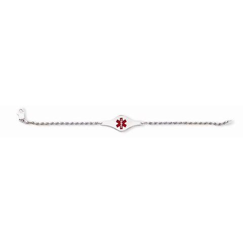 Sterling Silver Non-Enameled Medical Id Rope Link Bracelet