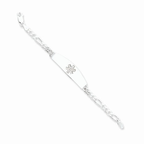 Sterling Silver Non-Enameled Medical Id Figaro Link Bracelet