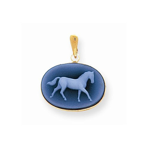 14k Gold 13x18 Full Horse Agate Cameo Pendant, Pendants for Necklace