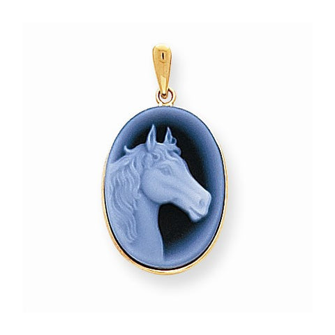 14k Gold 15x20 Horse Head Agate Cameo Pendant, Pendants for Necklace