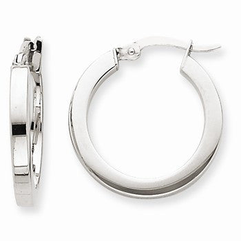 14k White Gold Square Tube Hoop Earrings