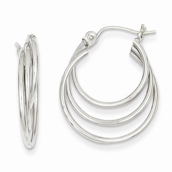 14k White Gold Triple Hoop Earrings