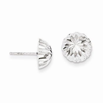 14k White Gold Polished Diamond-Cut Half Ball Post Earrings