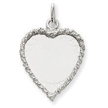 14k White Gold Etched Design .013 Gauge Engravable Heart Charm hide-image