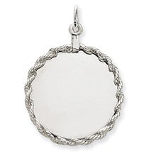 14k White Gold Rounded with Rope .013 Gauge Engravable Disc Charm hide-image
