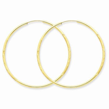 14k Yellow Gold 1.5mm Satin Diamond-cut Endless Hoop Earrings