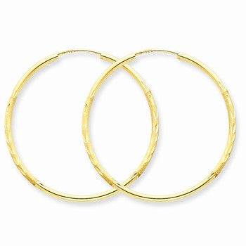 14k Yellow Gold 1.5mm Satin Diamond-cut Endless Hoop Earrings