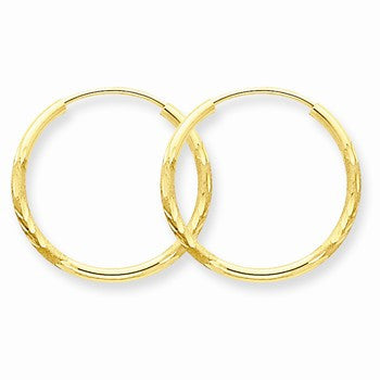 14k Yellow Gold 1.5mm Satin Diamond-cut Endless Hoop Earrings