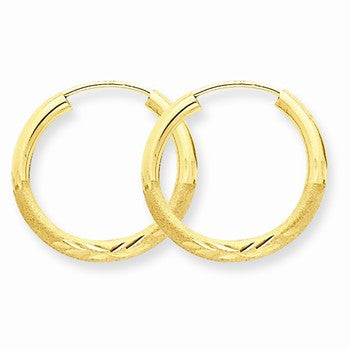 14k Yellow Gold 2mm Satin Diamond-cut Endless Hoop Earrings