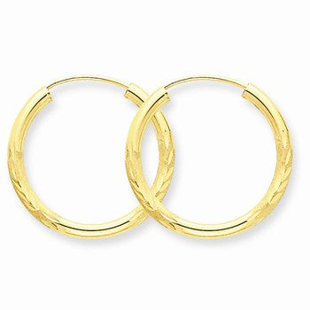 14k Yellow Gold 2mm Satin Diamond-cut Endless Hoop Earrings