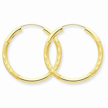 14k Yellow Gold 2mm Satin Diamond-cut Endless Hoop Earrings