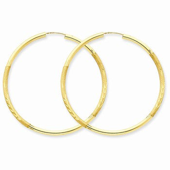 14k Yellow Gold 2mm Satin Diamond-cut Endless Hoop Earrings