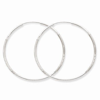 14k White Gold 1.5mm Diamond-cut Endless Hoop Earrings