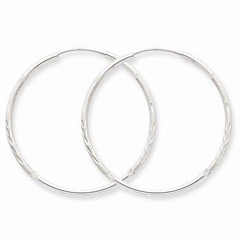 14k White Gold 1.5mm Diamond-cut Endless Hoop Earrings