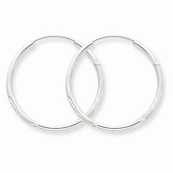 14k White Gold 1.5mm Diamond-cut Endless Hoop Earrings