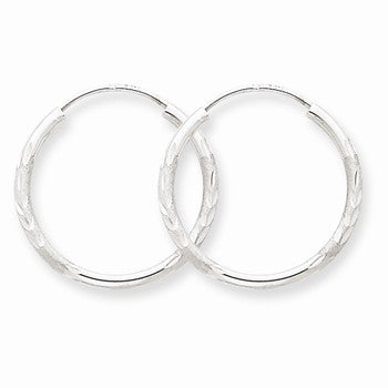 14k White Gold 1.5mm Diamond-cut Endless Hoop Earrings