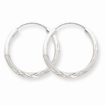 14k White Gold 1.5mm Diamond-cut Endless Hoop Earrings