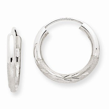 14k White Gold 2mm Diamond-cut Endless Hoop Earrings