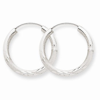 14k White Gold 2mm Diamond-cut Endless Hoop Earrings