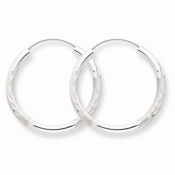 14k White Gold 2mm Diamond-cut Endless Hoop Earrings