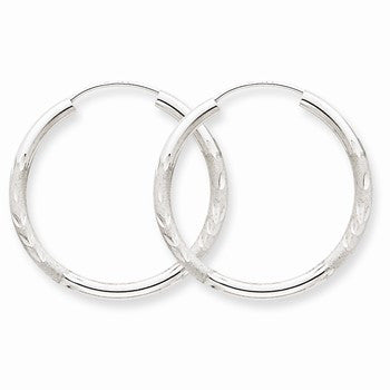 14k White Gold 2mm Diamond-cut Endless Hoop Earrings